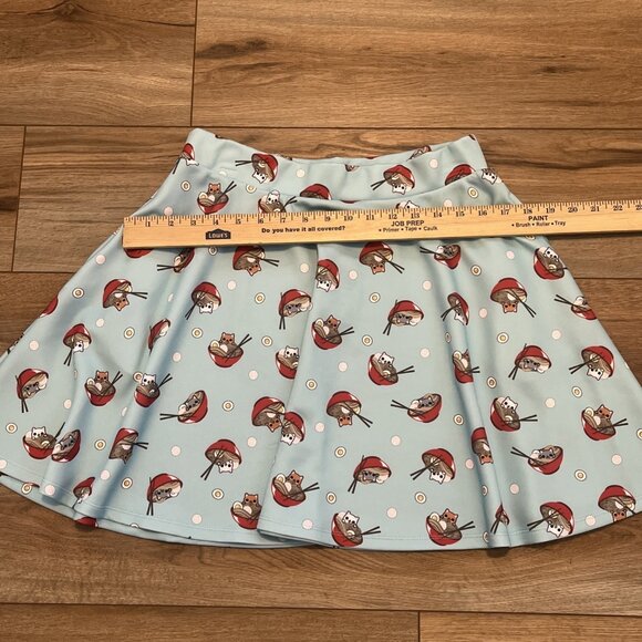 Hot Topic Ramen Kitty Cat Skater Skirt SZ Medium Mini Blue Stretch - Picture 4 of 9